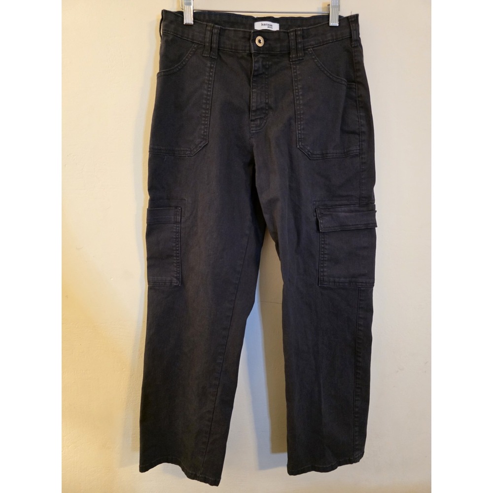 Kensie Jeans Women's Sz 8/29 Black Utility Cargo Pockets Relaxed Fit Denim Jeans